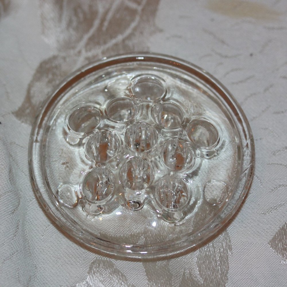 Vintage CLEAR GLASS FLOWER FROG 11-Holes 3.5 inch  No chips or cracks